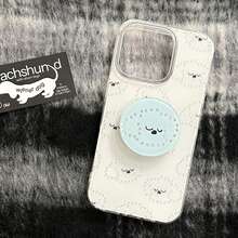 1 件白色可爱波尔卡圆点卡通动物表情镀金支架手机壳，创意猫狗设计，兼容 17、16 Pro Max、15、13，防摔硬壳 - 白色 - 查看 4