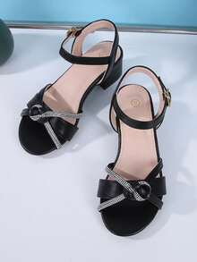 Sandal Fashion Hak Tinggi Terbaru 2026, Sandal Hak Tinggi Elegan Model Putri dengan Hiasan Kristal dan Ujung Bulat untuk Pesta Liburan Musim Semi/Panas, Cocok untuk Remaja - Hitam - View 6