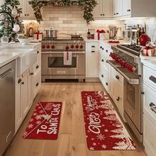 1/2pcs Christmas Floor Mat, Luxurious Red Background Embellished With White Snowflakes, Christmas Tree Pattern Kitchen Floor Mat, Happy Theme, Christmas Atmosphere Decoration, Very Suitable For Study, Kitchen, Bedroom, Home Decoration, Creating A Comfortable And Exquisite Joyful Atmosphere - Multicolor - View 15