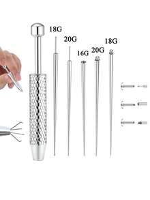 不锈钢穿刺钳工具套装 - 人体穿刺配件，方便安装和拆卸唇部、鼻部、软骨饰品，包含16G、18G、20G无螺纹穿刺针和内螺纹穿刺工具 - 銀色 - 查看 16