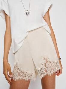 Women Satin Lace Shorts Silk Boxers Shorts Y2k Lace Trim Micro Shorts Cute Knickers Low Rise Mini Pajama Shorts Lounge Slip Sleep Shorts Pj Bottoms Casual Streetwear Outwear - trắng - Xem 2