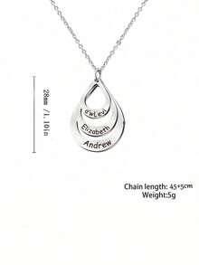 Personalized Gold Stainless Steel Custom Engraved Multi-Layer Water Drop Pendant Necklace For Women, Can Engrave 1-4 Names, Suitable For Festivals, Anniversaries, Valentine's Day/Mother's Day, Fashion, Autumn, Casual, Retro, Classic, Minimalist, Customizable, Personalized, Unique Gift, Ideal For Girlfriend, Mom, Anniversary, Birthday, Daily Wear, Gala, Mother's Day, Valentine's Day, Graduation, Wedding - Style 2 Silver - View 8