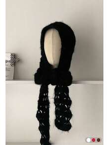 1pc Handmade Crochet Ear Warmer Beanie, Autumn/Winter Warm Double Layer Thick Tassel Knitted Headband Hat For Women, Versatile Rolled Brim Knit Cap - Multicolor - View 7