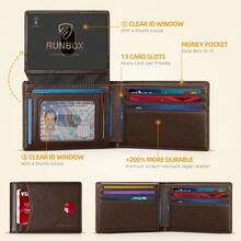 Runbox Wallet For Men Slim RFID Leather 2 ID Window With Gift Box - CH 黃棕色 - 查看 8