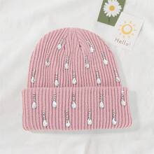 Knit Rhinestone Embellished Hat For Women, Winter Warm Beanies Cap For Outdoor Shopping, Dating, Ski - Hồng - Xem 2