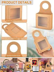 10pcs Kraft Paper Wine Bottle Box With Window Hanging Foldable Wine Box Gift Box For Decorative Bottle Hanging Gift Box, Foldable Weight Used For Yes Hanging Wine Bottle Gift Decoration, Suitable For Wedding, Party, Birthday, Christmas, Graduation Ceremony, Bridal Shower, Etc., There Are Three Colors, 3.5 X3.5x1.2 In (About 9x9x3cm), Christmas Party Supplies, Family Dinner