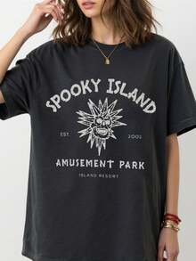 Magliette da donna,Y2K Horror island Print Graphic Summer T-Shirt For Women