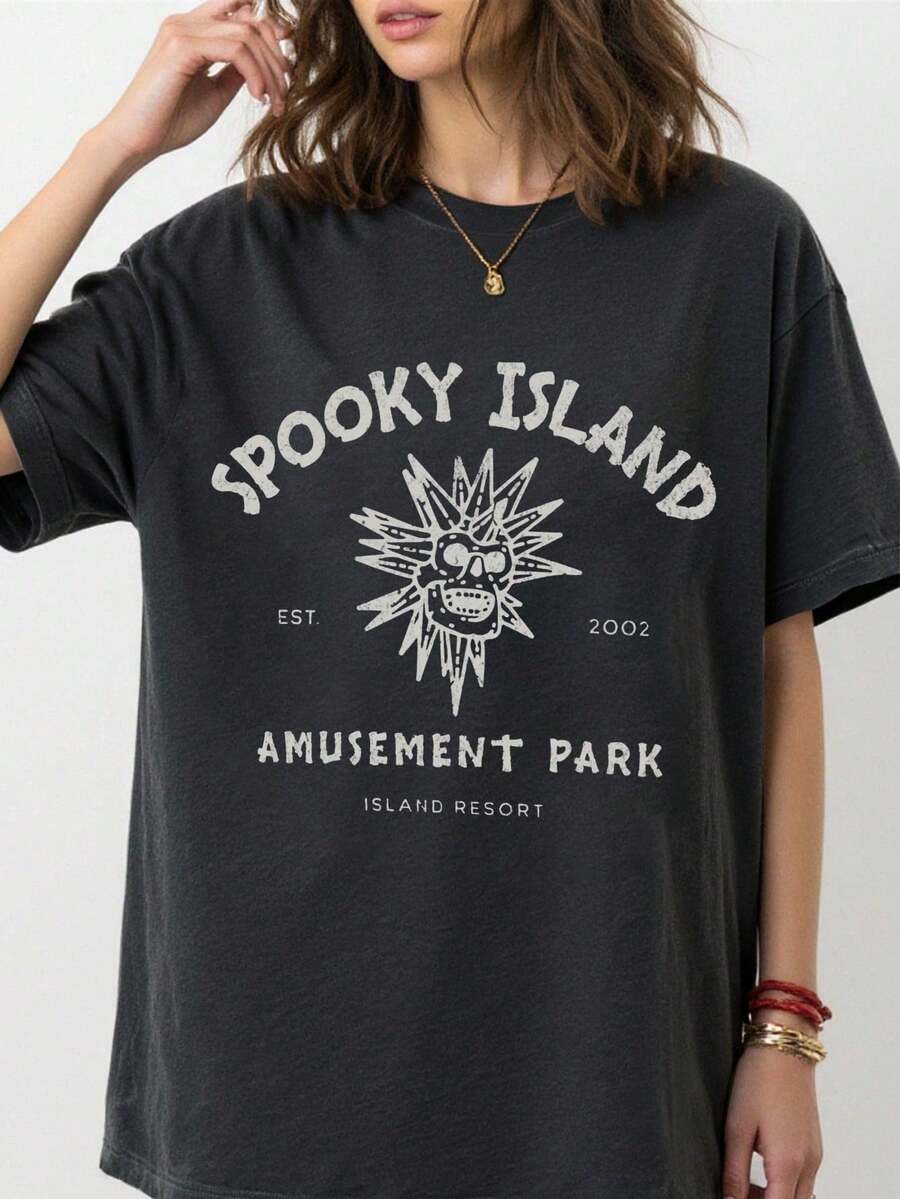 Magliette da donna,Y2K Horror island Print Graphic Summer T-Shirt For Women