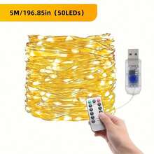 Đèn LED dây trang trí 3m/5m/10m/20m/30m, dây đèn nhấp nháy USB cắm vào dây đèn bạc có điều khiển từ xa 8 chế độ, đèn bầu trời đầy sao ngoài trời, trang trí tiệc cưới Giáng sinh tự làm (Trắng ấm/Màu/Trắng) dây đồng nguyên chất 8 chế độ có điều khiển từ xa - Nhiều màu - Xem 23