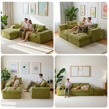 MAXYOYO L-Shaped Modular Sofa With Convertible Left/Right Ottoman,Cloud-Textured Tufted Cushions,Four Combinations,Sofa In A Box,No Assembly Required - Green - View 7