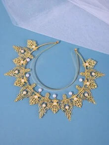 1pc Golden Pearl Pendant Headband, Virgin Mary Crown Costume Accessory, For Events & Parties