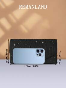 REMANLAND 1 geantă de mână elegantă, plisată, strălucitoare, pentru doamne, portofel de seară la modă și superb, geantă pătrată mică, tip plic, cu compartiment ascuns pentru carduri, geantă de umăr cu lanț metalic detașabil pentru petrecărețe, mireasă, cel mai bun cadou pentru festival.