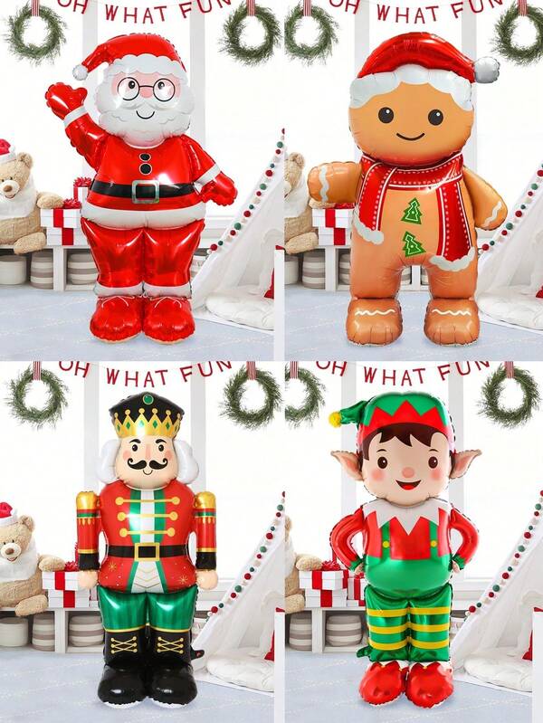 1pc Christmas Standing Balloon, Includes Santa Claus, Gingerbread Man, Nutcracker Soldier, Christmas Elf Balloons, Suitable For Christmas Themed Events And Scene Decoration, Yard Decoration, Merry Christmas, Theme Party Decoration, New Year Party Home Decoration, Holiday Party Decorations, Christening Balloons, Holiday Atmosphere Creation, New Year, New Year's Eve Events