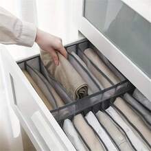 7 Compartment Washable Polyester Clothing Organizer - Clear Drawer Dividers For Jeans, T-Shirts, Folded Clothes And Accessories, Mixed Colors, Clothing Organizer, Breathable Material - Grey - View 5