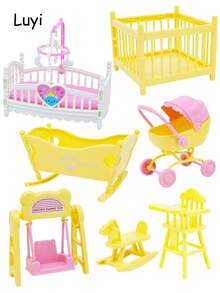 Mini Furniture Bedroom Micro Model Rocking Bed, Fence, Baby Stroller, Swing, Wooden Horse Decor (Bedside Bell Color Random), Dollhouse Accessories, Suitable For Decorating Toy House And Mini Miniature Scenes - Multicolor - View 2