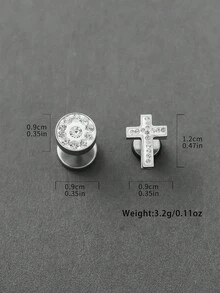 1 Pair Men's Hip Hop Fashion Rhinestone Stainless Steel Cross Geometric Stud Earrings, Suitable For Men's Daily, Party, Street, Nightclub, Punk Style Wear