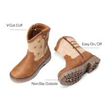 Kids Western Cowboy Boots - Mid Calf Riding Boots With Side Zipper For Boys & Girls (Toddler/Little Kid/Big Kid) - 摩卡棕 - 查看 4