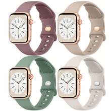 4 Packs Bands Compatible With Apple Watch 38mm 40mm 41mm 42mm 44mm 45mm 46mm 49mm, Soft Replacement Silicone Sport Strap Wristbands For Watch Series Ultra/Ultra 2 10/9/8/7/6/5/4/3/2/1 SE Women Men