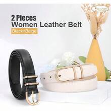 2-Pack Women's Leather Belts For Jeans And Dresses Plus Size - C-黑色+米色 - 查看 8