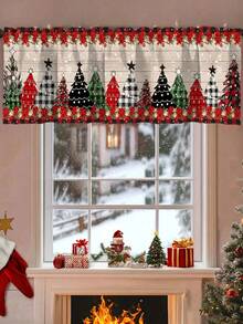 1 szt. - Wesołych Świąt - Zasłona bez twarzy dla lalki - Drzewo bałwana, złoty płatek śniegu, nadruk gwiazdy, poliestrowa dekoracja okienna do kuchni, salonu, sypialni, zimowej krainy czarów 2025-2026