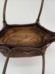 حقيبة يد نسائية من جلد البولي يوريثان والجلد المدبوغ للشتاء، سعة كبيرة، مزينة بالأشرطة، أنيقة للتنقل والشارع