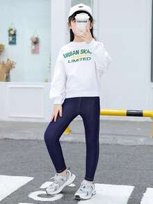 2pcs Girls Cropped Pants, Slim Fit Leggings, Lightweight For Spring & Autumn - Multicolor - View 3