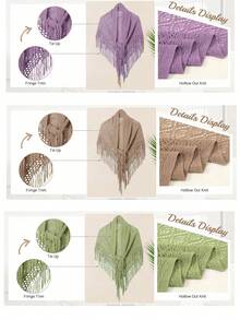 1pc Women's Solid Color Triangle Fringe Knitted Scarf/Shawl, Autumn/Winter - 08-light Green - View 6