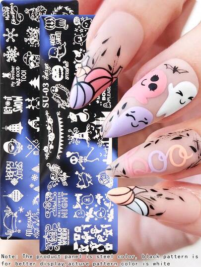 1/2 件套万圣节和圣诞节美甲模板，包括可怕的南瓜鬼骷髅和冬季雪花、圣诞树、驯鹿图案、DIY 美甲烫印工具、节日和生日派对美甲模板、女士时尚配饰以及奇幻设计的 DIY 美甲工具