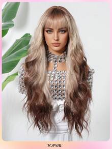 TOPSHE 26 Zoll langes, lockiges Ombre-Haar mit Pony, lockige Wellen, synthetische gewebte Perücken für Frauen, weiches, hitzebeständiges Kunsthaar, Alltag, Halloween-Kostüm, Halloween, Festivalgeschenk