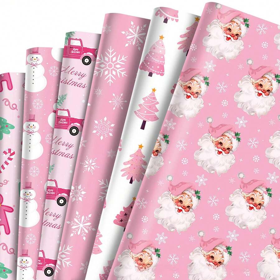 12pcs Pink Christmas Gift Wrapping Paper, Snowman Cartoon Pattern Design, Cute Style Holiday Gift Box Wrapping Paper, Suitable For Family Gatherings, Children's Christmas Parties, Office Party Gifting Scenarios, Made Of High-Quality Thick Paper, Easy To Cut, Fold-Resistant And Tear-Resistant, Suitable For DIY Packaging, Gift Box Wrapping, Holiday Wall Decoration, Christmas Snowman Theme Party Decoration
