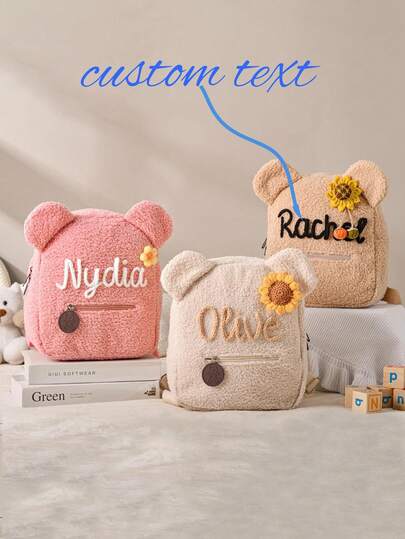 Personalized Teddy Bear Backpack Toddler Backpack, Custom Name Backpack Embroidery Bag Embroidered Children Backpack Toddler Backpack Custom Name Children Bag Back To School Winter Gift Ideas For Boys And Girls Valentine's Day Multifunctional, Decorative, Lettering Exquisite, Fashionable, Baby Fashion, Soft And Soft
