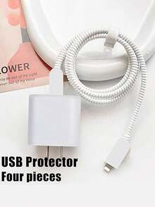 5 件哑光白色 TPU 防震充电器保护壳和绕线器，兼容 Apple 18W/20W 充电器 - 白色 - 查看 5