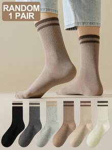 1/6 Pairs Men's Solid Striped Fleece Lined Comfortable Soft Casual Business Sports Mid-Calf Socks, Suitable For Daily Wear