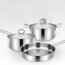 2/3pcs锅具三件套家用炒锅汤锅煎锅电磁炉燃气通用 - 銀色 - 查看 4