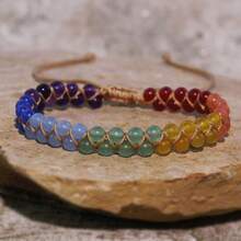 1 pieza Pulsera hecha a mano de doble capa con cristal natural de estilo bohemio y siete chakras envuelta en alambre. Trae buena suerte y riqueza, sirve como un regalo ideal y es adecuada para uso diario en todas las estaciones.
