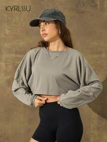 Sweat-shirt décontracté à manches longues et col montant de couleur unie pour femmes KYRLSSU, convient pour la remise des diplômes, la rentrée scolaire, le port quotidien des enseignants - Gris - Voir 4