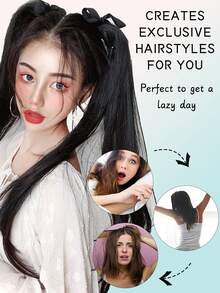 合成假发女式爪夹大波浪片可绑高绑带式低马尾辫发自然发片适合女性日常派对 - 彩色 - 查看 4