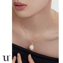 1 Piece/French Retro Metal Pearl Necklace, Simple High-End Temperament Clavicle Necklace - Vàng - Xem 5