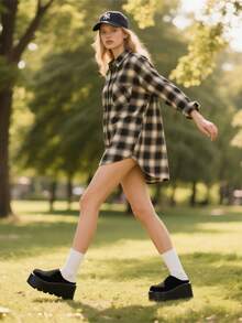 9 厘米厚底露趾拖鞋，女士一脚蹬平底凉鞋，2025 年春秋季新品 - 黑色 - 查看 2