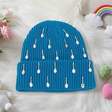 Knit Rhinestone Embellished Hat For Women, Winter Warm Beanies Cap For Outdoor Shopping, Dating, Ski - 藍色 - 查看 4
