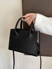 Solid Color Pu Handbag, Simple Casual Small Square Bag, Commuter Mini Shoulder Bag, Fashionable Crossbody Bag For Outings - Black - View 4