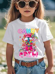 Candy Crew Squad Merry Christmas Kids Matching T-Shirts - Fun Graphic Tee With Candy Cane & Gingerbread Children, White Casual Crew Neck Tops For Boys & Girls, Perfect For Holiday Celebrations, Christmas T Shirts - White - View 2