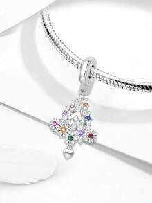 1pc 925 Sterling Silver Colorful Heart Shaped Pendant, Suitable For Women Bracelet, Bangle DIY Jewelry Making And Daily Outfit Matching, An Ideal Accessory For Girls