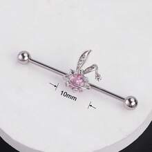 Stainless Steel Industrial Crossbar Stud Earrings Love Peach Heart Barbell Earbone Stud Puncture Jewelry - 7# - Xem 10