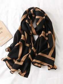 1 pezzo Sciarpa grande da donna con stampa a quadri, in seta morbida e delicata sulla pelle, sciarpa lunga per protezione solare e spiaggia, adatta per primavera ed estate