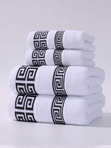 1/2pcs Luxury Geometric Pattern Hand Towels, Black, White And Gray, Also Suitable As Bath Towels For Bathroom And Pool. Super Soft, Highly Absorbent, Quick Drying. Multipurpose Towels, Suitable For Home And Bathroom Use - Fashionable Decor, Durable Household Bathroom Items.