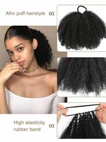 Afro Kinky Curly Synthetic Extensions Weave Bundles Weaving African Black Ponytail Elastic Band Hair Ring Ponytail 10 Inches - Multicolor - View 2