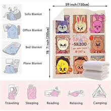 SKZOO Cartoon Character Plush Throw Blanket - Soft Polyester, Vibrant Animal Prints, Preppy Style, All-Season Comfort For Bedding, Travel, Home Decor, Office Use, Picnic Blanket |   Playful Design |   Cozy Texture, Cute Blankets - 混色 - 查看 7