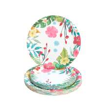 30 件红花一次性餐具套装 - 盘子、餐巾和杯子，适合生日、婚礼、派对、家庭野餐 - 彩色 - 查看 7