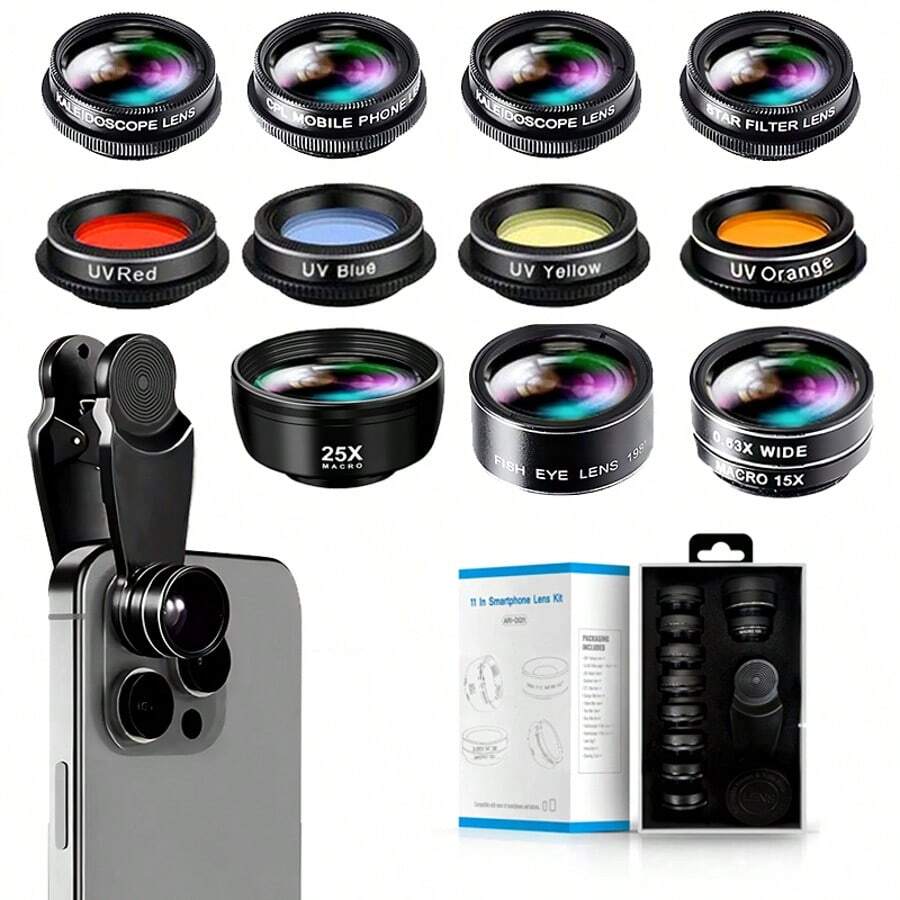 11-In-1 HD Multi-Function Phone Lens Kit - Macro Wide Angle Fisheye CPL/Starlight/Filter Phone Lens - Suitable For Most Smartphones - Mobile Phone Lens Kit - View 1
